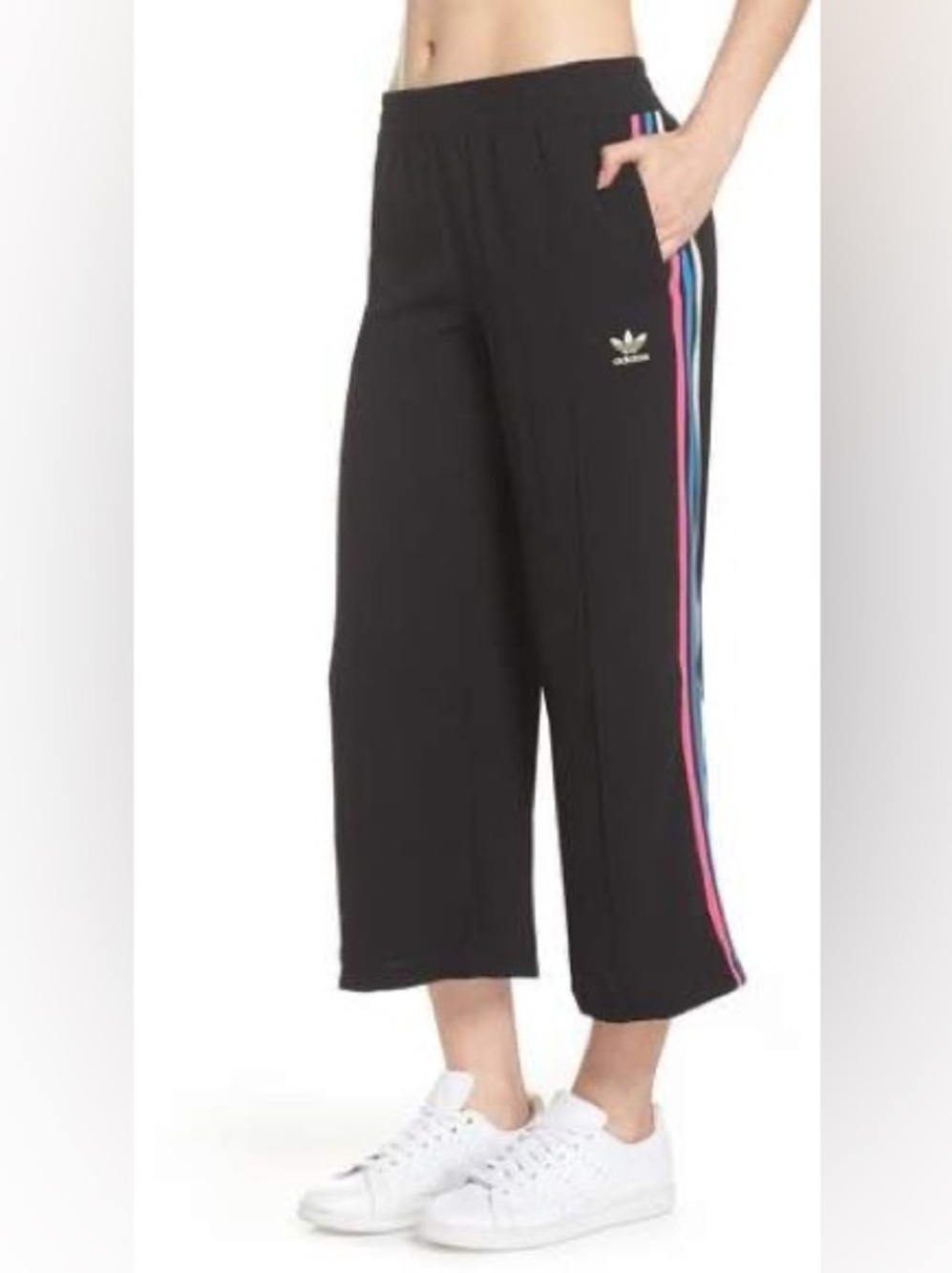 adidas Black pants with Pink & Blue Side Stripes size S